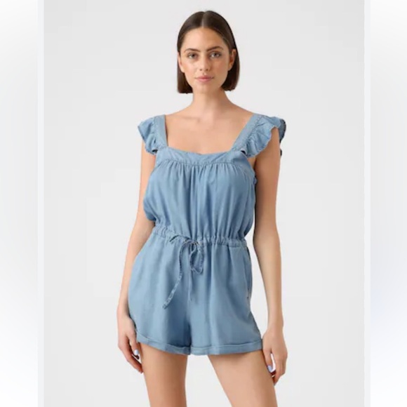 Vero Moda Pants - Vero Moda Blue Denim Ruffle Romper